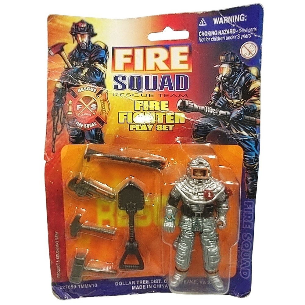 Vtg 90's Fire Squad Fire Fighter Play Set Action Figure Rescue Team Silver Suit